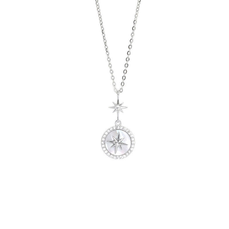 Jeulia White Seashell Eightpointed Star Sterling Silver Necklace