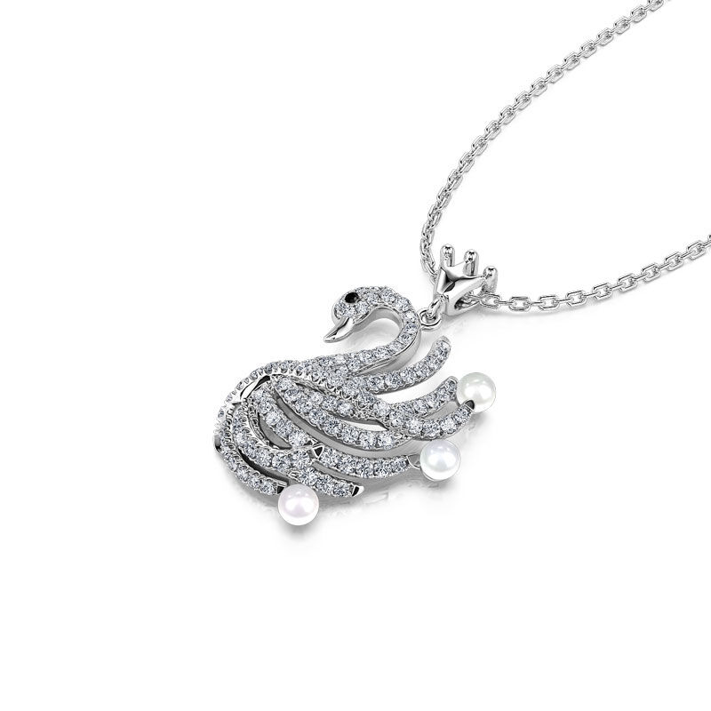 Jeulia "Be My Queen" Swan Cultured Pearl Sterling Silver Necklace