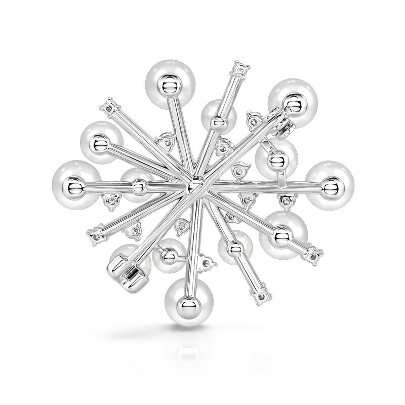 Jeulia Snowflake Design Cultured Pearl Sterling Silver Brooch