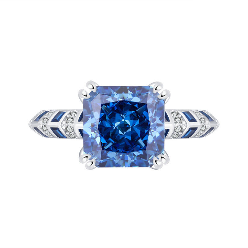 Jeulia Royal Blue Radiant Engagement Ring Two Tone Sterling Silver