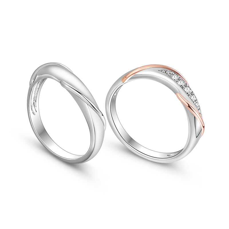 Jeulia Simple Twist Couple Rings Sterling Silver