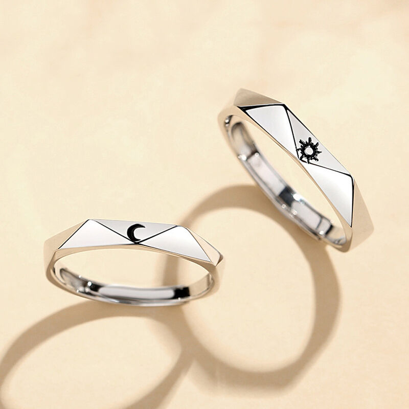 Jeulia Sun&Moon Sterling Silver Adjustable Couple Rings