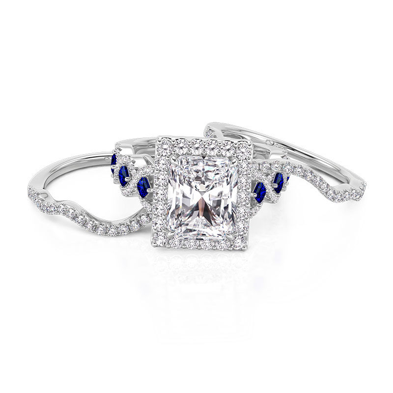 Jeulia Set Anello Nuziale Taglio Radiante con Alone in Argento Sterling 3 Pezzi
