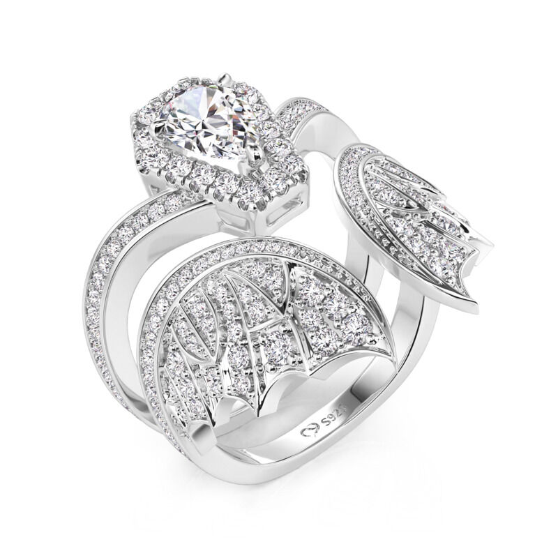 Jeulia Ensemble Unique de Bague de Fiançailles Cercueil de Chauve-souris en Argent Sterling