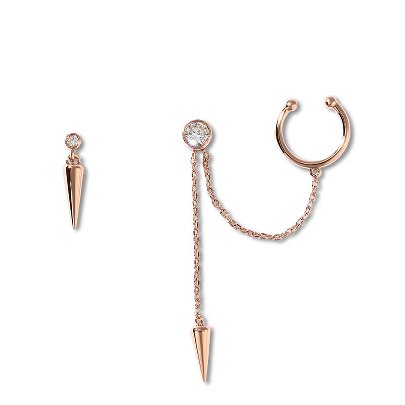 Jeulia "Asymmetric Design" Sterling Silver Ear Cuff with Chain