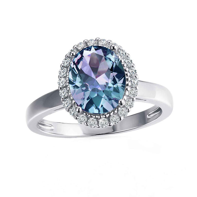 Jeulia Halo Oval Alexandrite Engagement Ring Sterling Silver