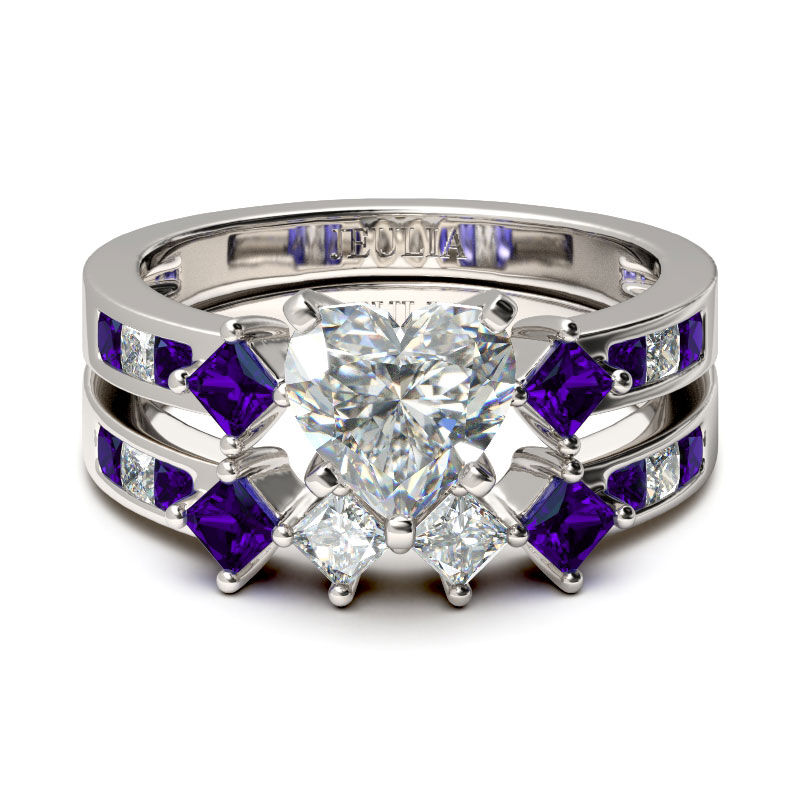 Conjunto De Anillos De Talla Cordiforme De Jeulia En Plata De Ley