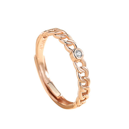 Jeulia Chain Link Round Cut Sterling Silver Adjustable Ring