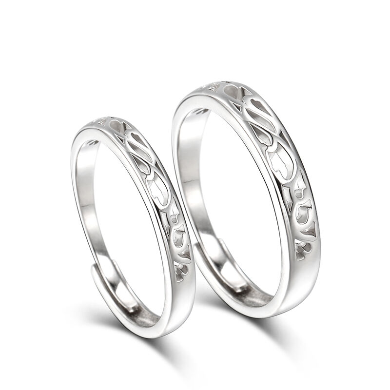 Jeulia "Endless Love" Vine Flower Design Adjustable Sterling Silver Couple Rings