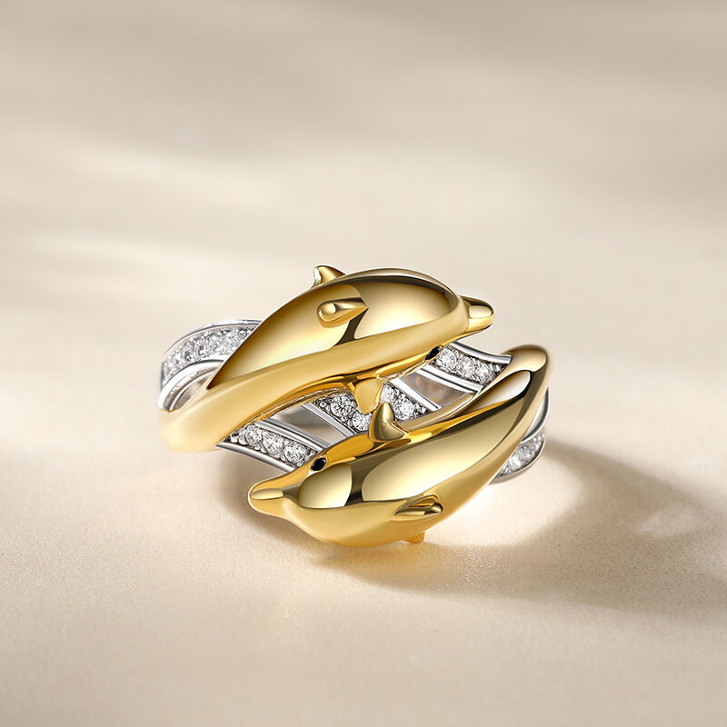 Jeulia "Goldene Umarmung" Delfin-Paar Sterling Silber Ring