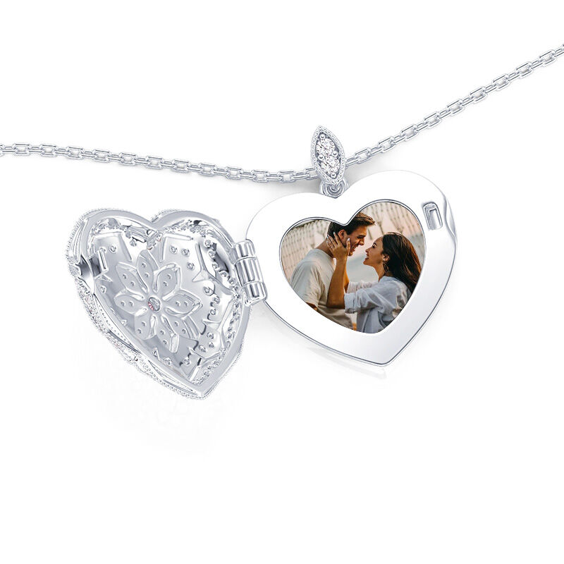 Jeulia Custom Birthstone Hollow Heart Photo Locket Necklace