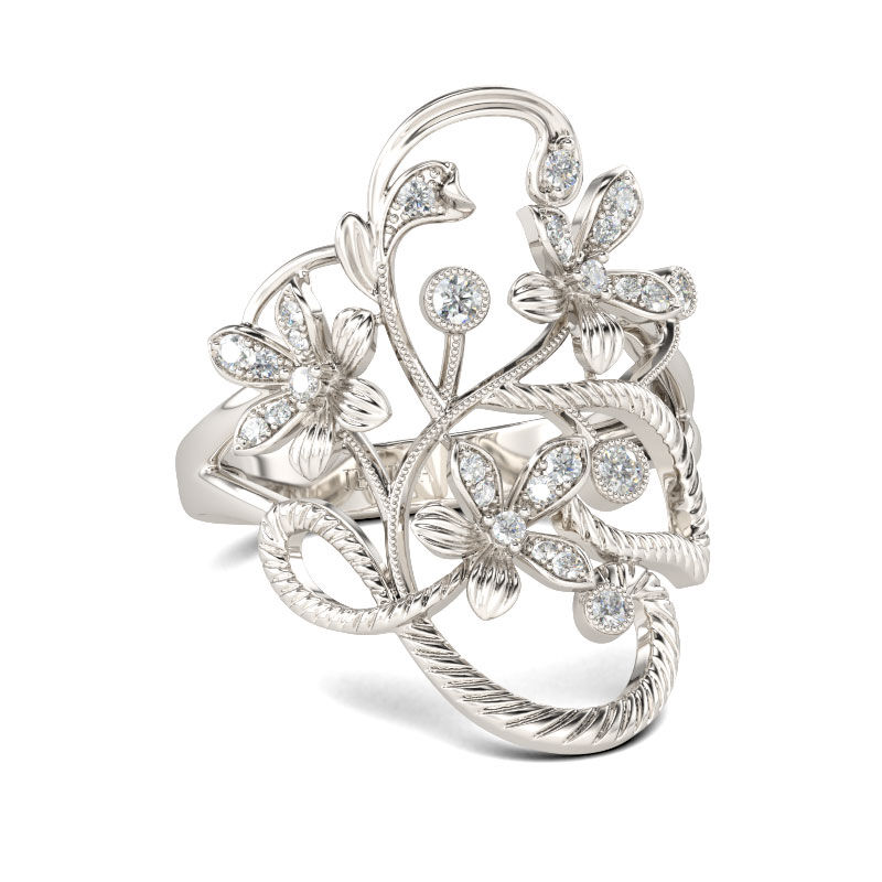 Jeulia Floral Rope Round Cut Sterling Silver Ring