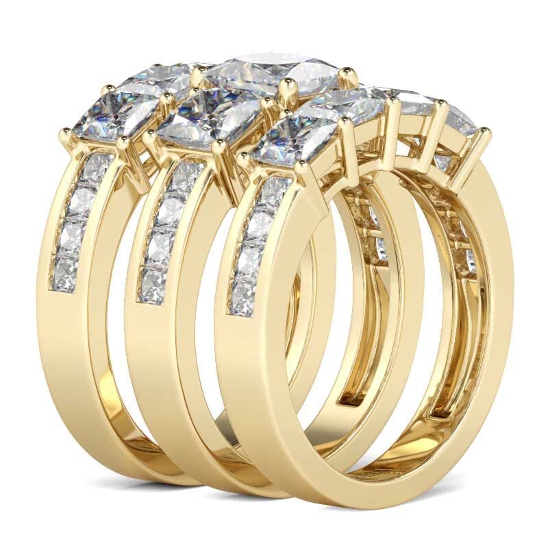Jeulia Gold Tone Princess Cut Sterling Silver Ring Set