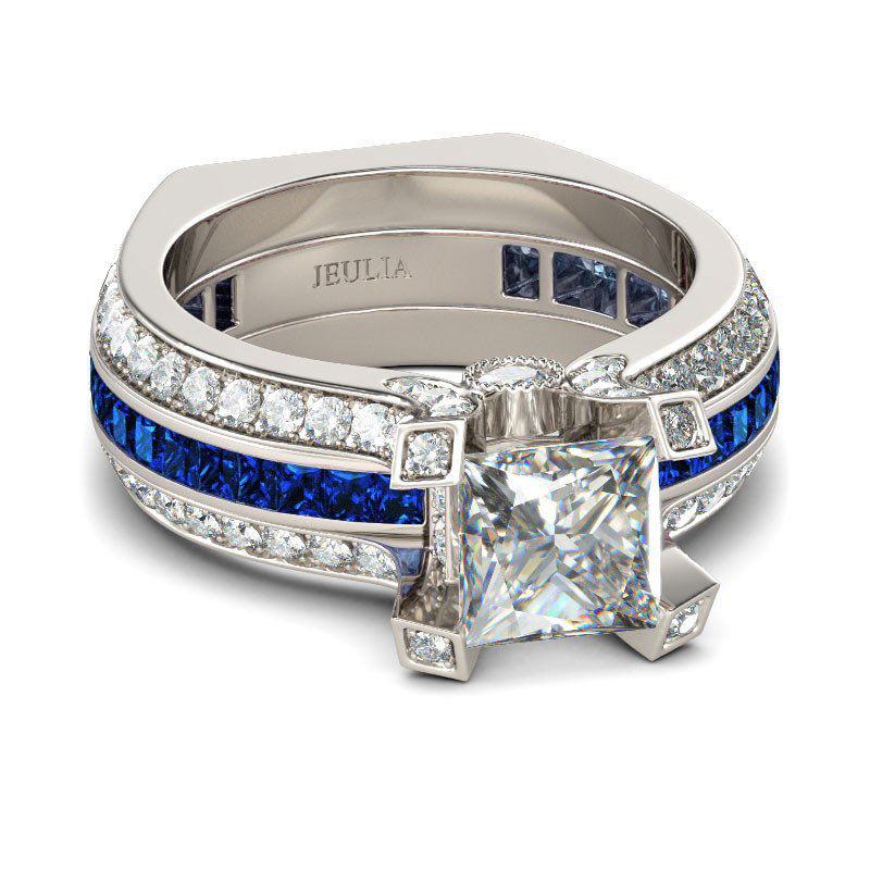 Jeulia Interchangeable Princess Cut Sterling Silver  Ring Set