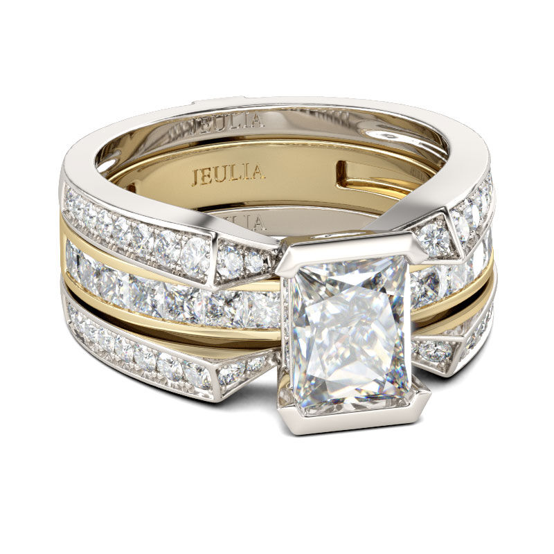 Jeulia Interchangeable Radiant Cut Sterling Silver Ring Set