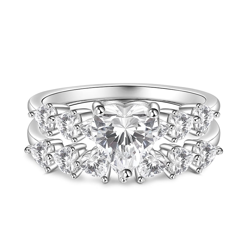 Jeulia Eternity Classic Heart Engagement Ring Set Sterling Silver