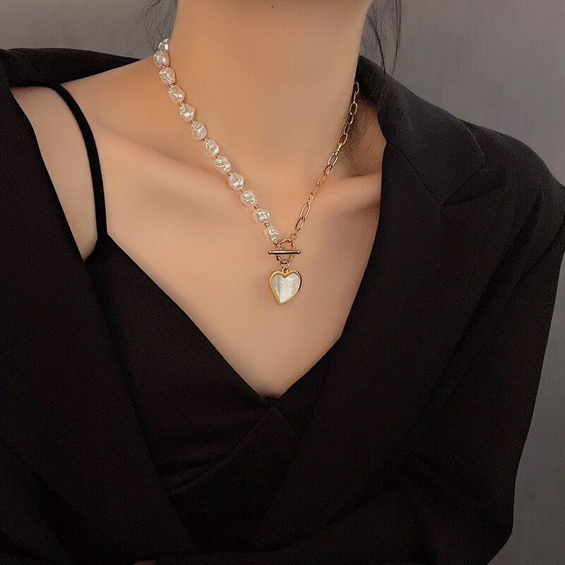 Jeulia Heart Pearl Titanium Steel Necklace