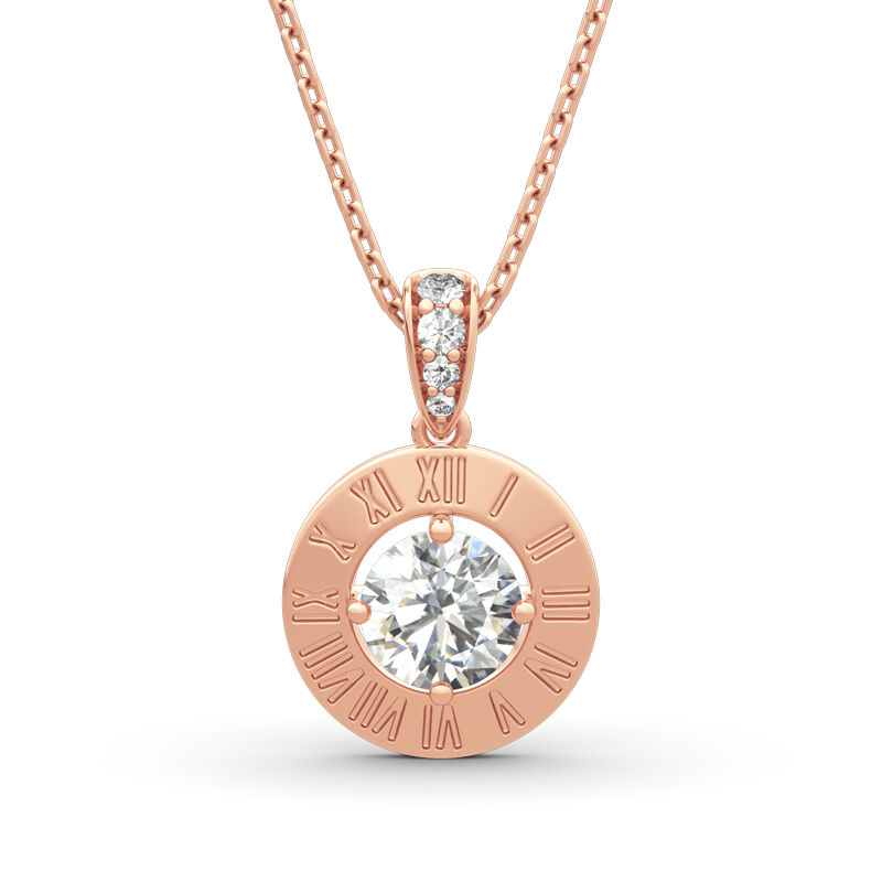 Jeulia "Mystical Beauty" Roman Numeral Round Cut Sterling Silver Necklace