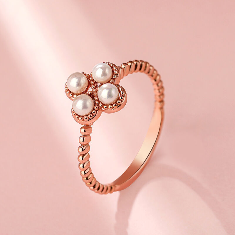 Jeulia Clover Cultured Pearl Sterling Silver Ring