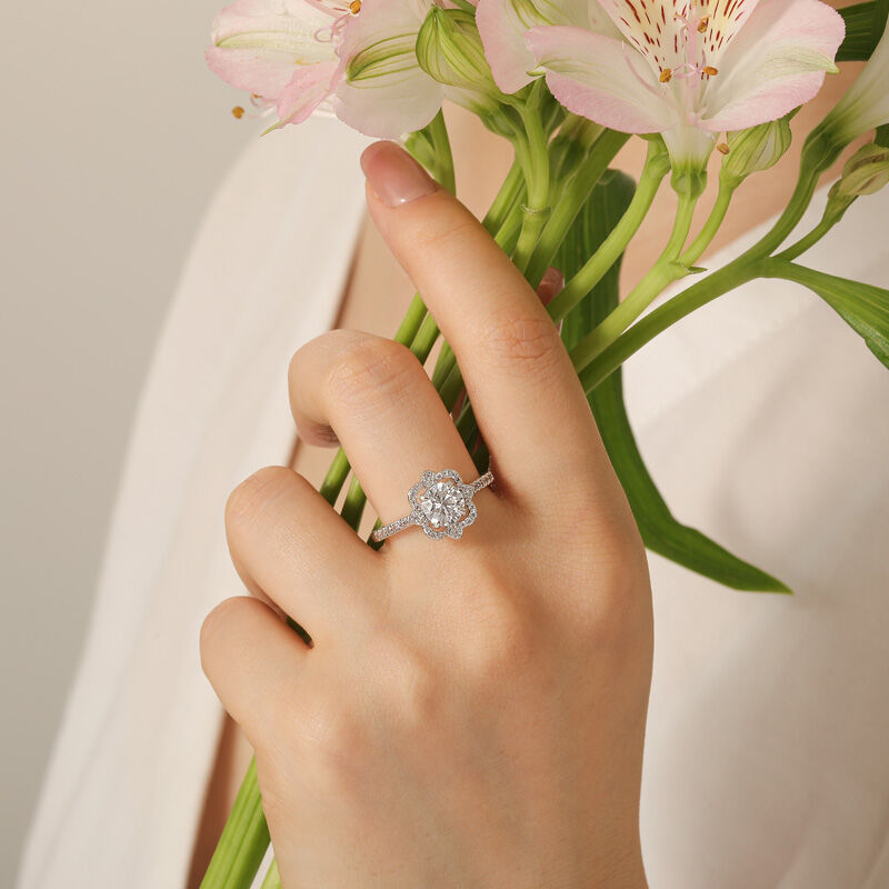 Jeulia Hollow Halo Custom Round Cut Engagement Ring with Birthstone