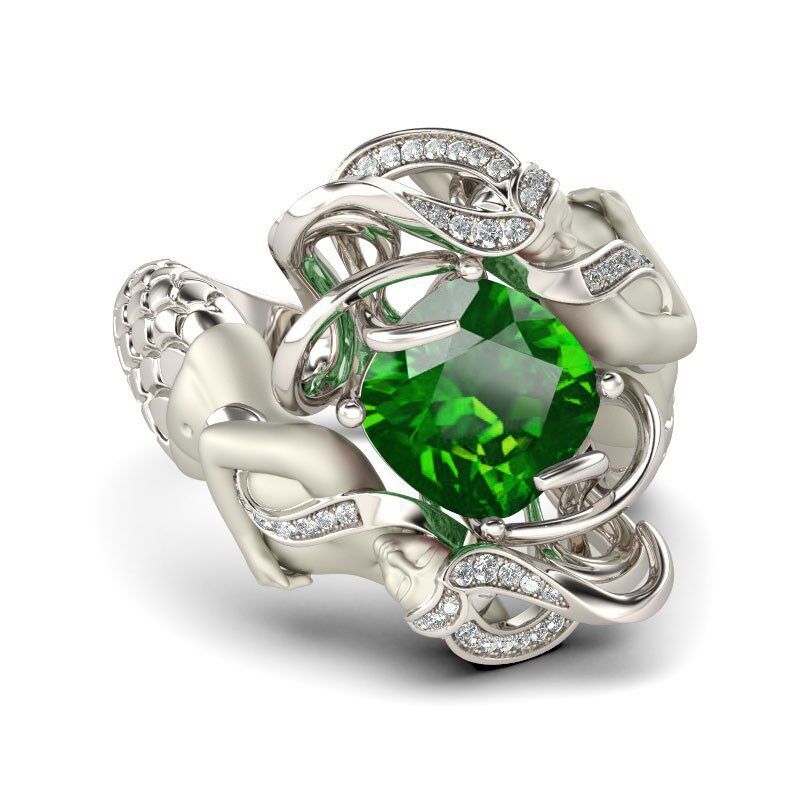 Jeulia Green Cushion Cut Created Emerald Mermaid Ring