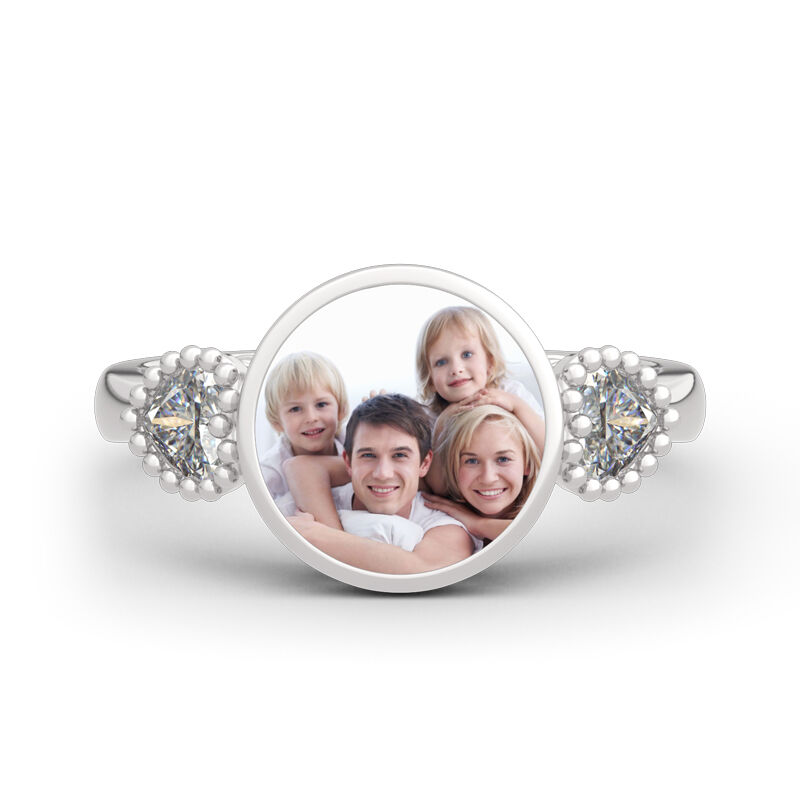 Jeulia "The Best Memories" Sterling Silver Personalized Photo Ring