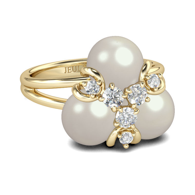 Jeulia Gold Tone Faux Pearl Sterling Silver Ring
