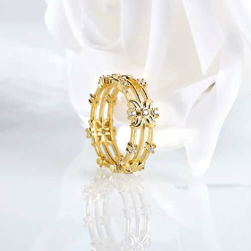 Jeulia Gold Tone Floral Sterling Silver Women's Band