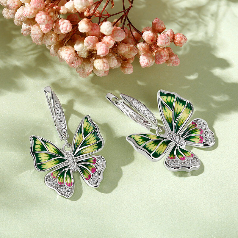 Jeulia "Mystical Butterfly" Enamel Sterling Silver Drop Earrings
