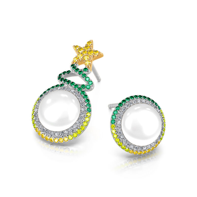 Jeulia "Christmas Tree" Cultured Pearl Sterling Silver Asymmetrical Earrings