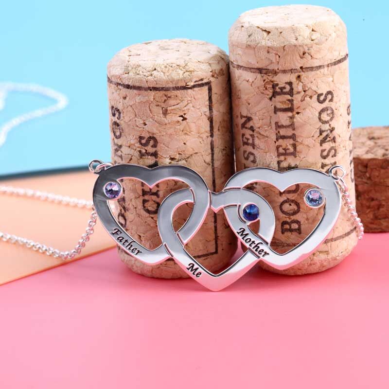 Jeulia Interlocking Heart Sterling Silver  Personalized Necklace