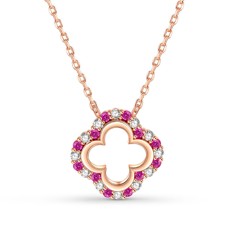 Jeulia "Dream Pink" Clover Necklace Hollow out Silver