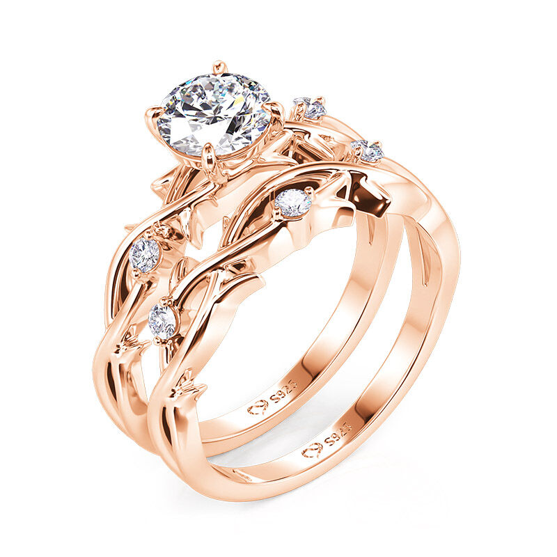 Jeulia Thorns and Flower Rose Gold Solitaire Engagement Ring Set Sterling Silver