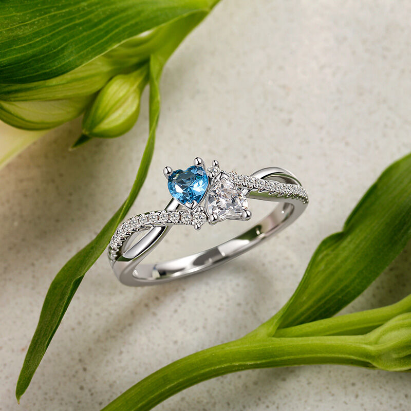 Jeulia Anillo Doble Corazón Trenzado Personalizado en Plata Esterlina