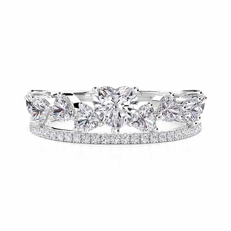 Jeulia Olivetta Bague Éternité Double Rangée en Forme de Cœur à Grappes