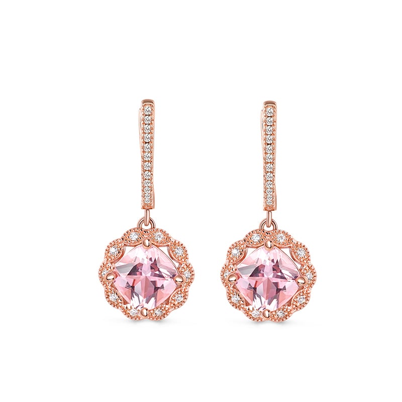 Jeulia Milgrain Halo Cushion Cut Synthetic Morganite Sterling Silver Drop Earrings