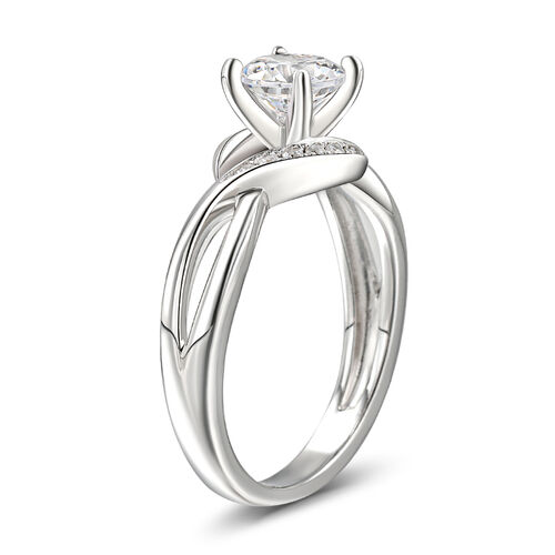 Jeulia Bypass Round Cut Sterling Silver Ring