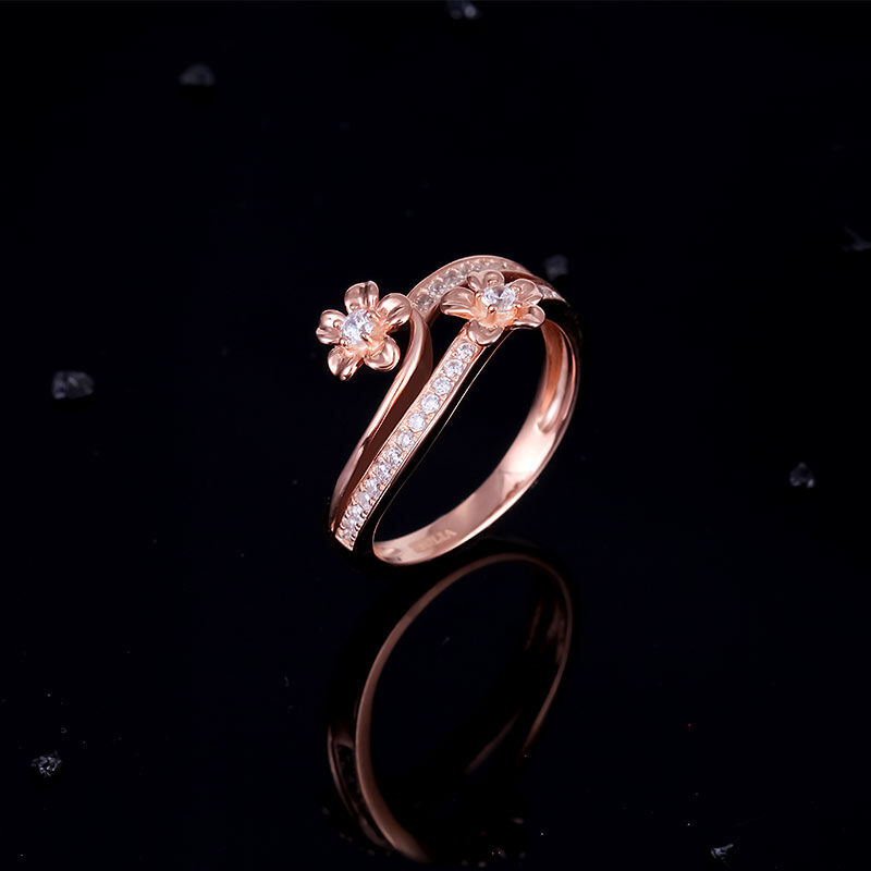 Jeulia Rose Gold Tone Flower Round Cut Sterling Silver Ring