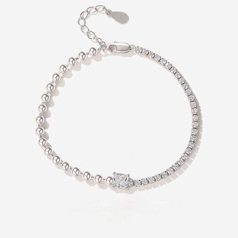 Jeulia Classic Princess Cut Beaded Sterling Silver Bracelet