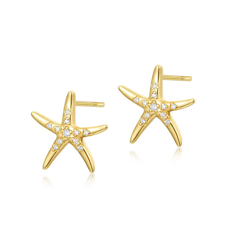 Jeulia "Sea Fun" Starfish Gold Tone Sterling Silver Jewelry Set