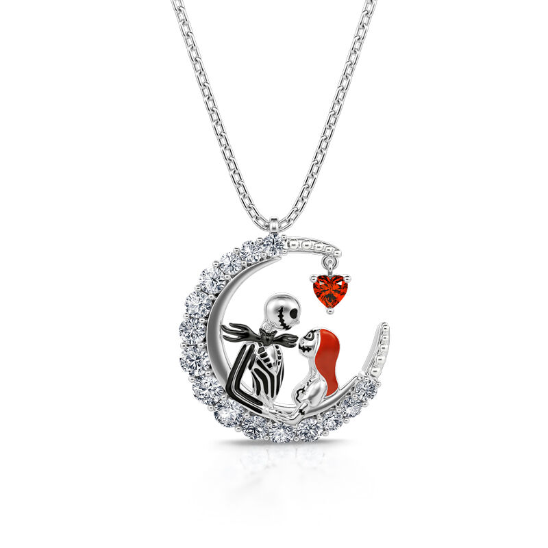 Jeulia "Everlasting Love" Skull Couple Heart Cut Sterling Silver Necklace