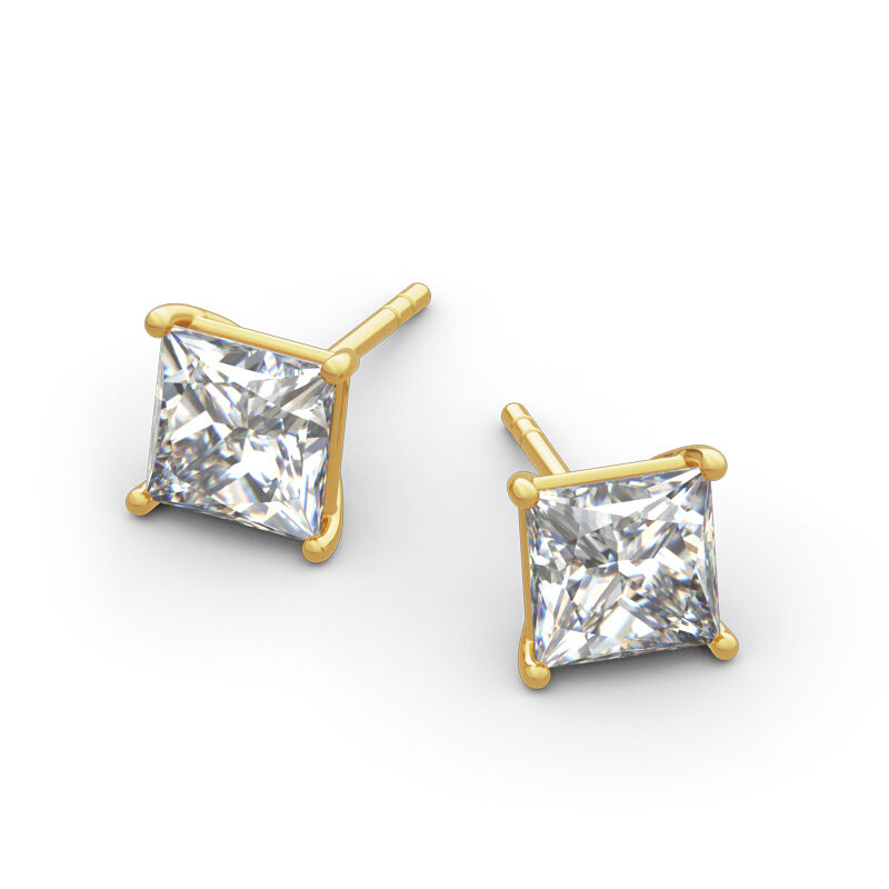 thumbnail image 2 of Square Princess Cut Cz 14k Gold Plated 925 Sterling Silver Unisex Stud Screw Back Earrings 2 of 11