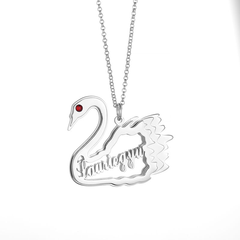 Jeulia Swan Personalized Sterling Silver Necklace with Birthstone