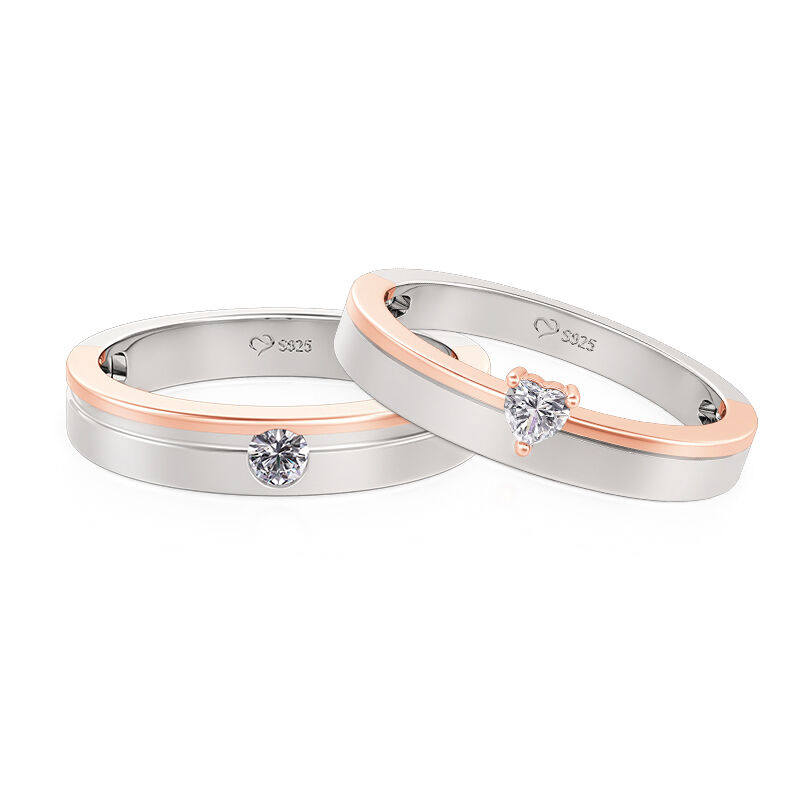 Jeulia Classic Two Tone Couple Rings Sterling Silver