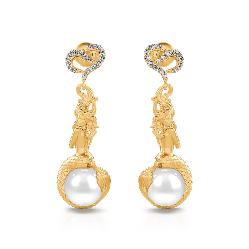 Jeulia "Genie of the Sea" Mermaid Cultured Pearl Sterling Silver Earrings