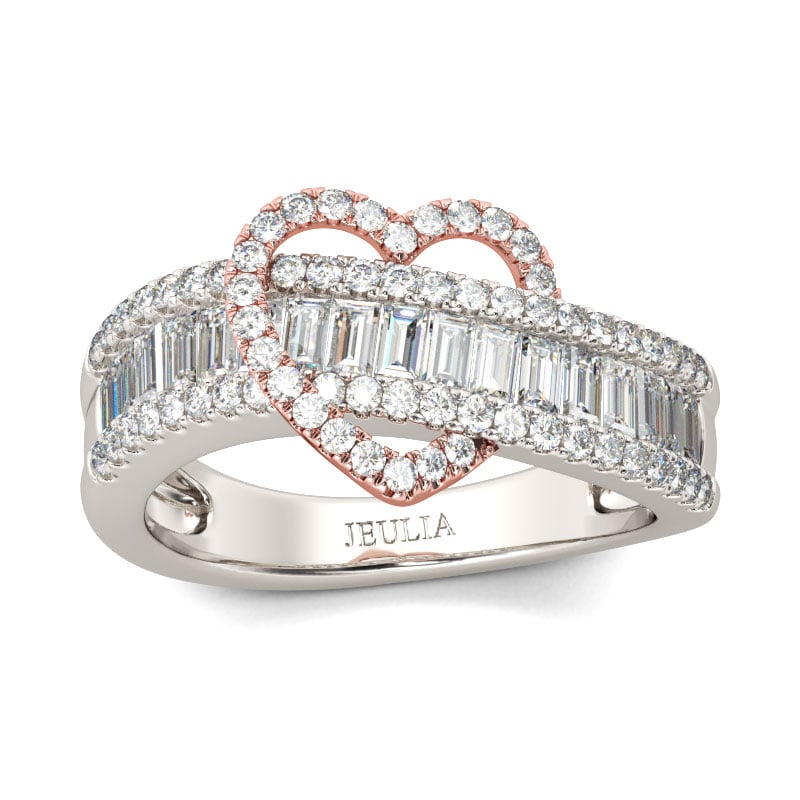 Jeulia Heart Design Two Tone Sterling Silver Women's Band