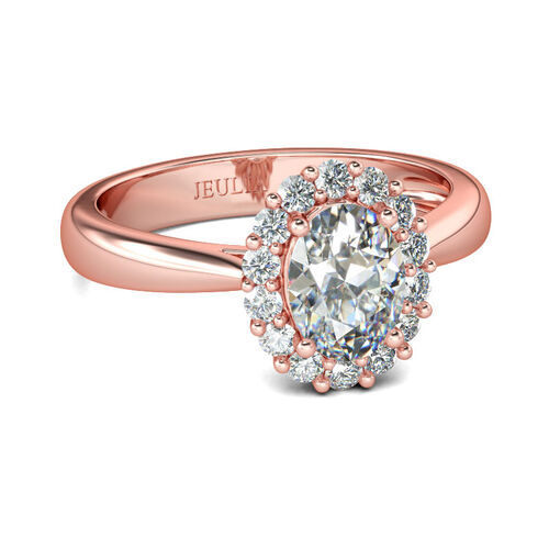 Jeulia Rose Gold Halo Oval Cut Sterling Silver Ring