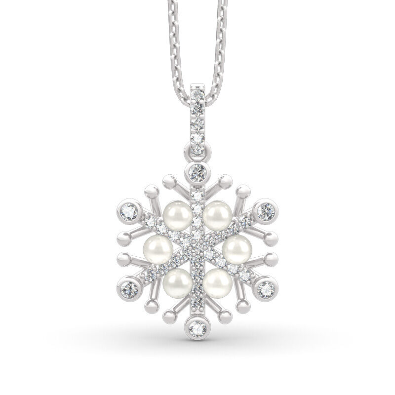 Jeulia Snowflake Cultured Pearl Sterling Silver Necklace