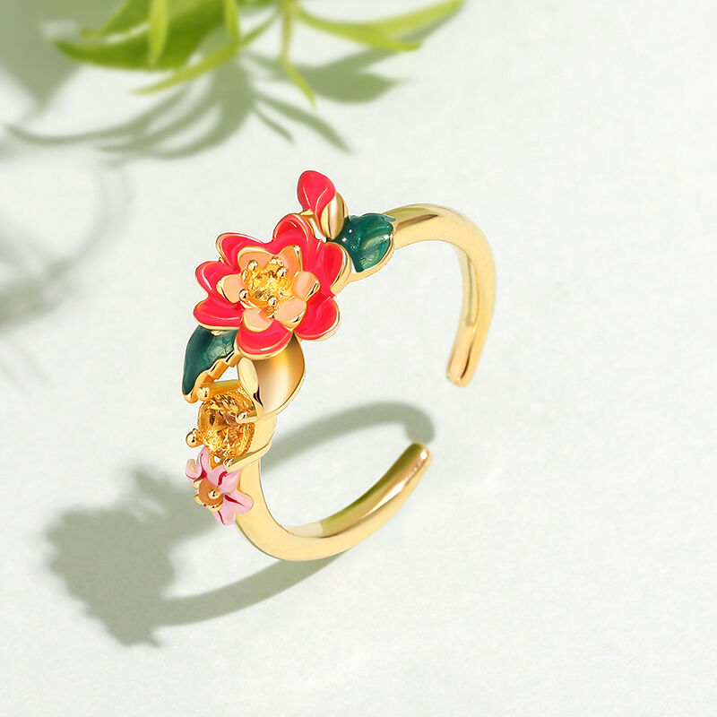 Jeulia Dreamy Garden Flower Design Enamel Adjustable Sterling Silver Ring