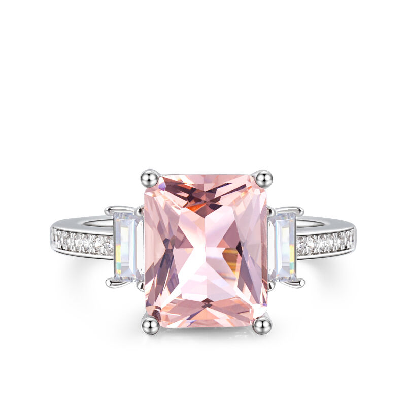 Jeulia Emerald Cut Synthetic Morganite Sterling Silver Ring - Jeulia ...